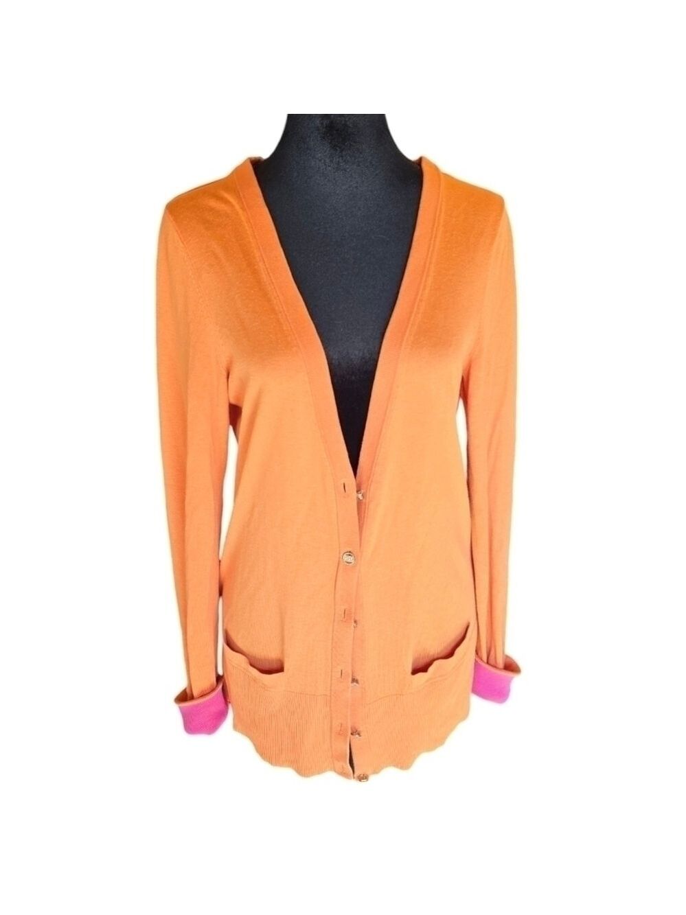 Orange Button-Down Cardigan M